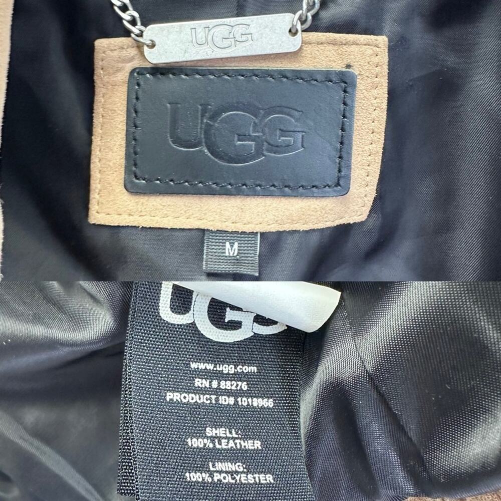 Ugg Stacey suede leather moto biker jacket belted size medium sand color - Picture 2 of 16